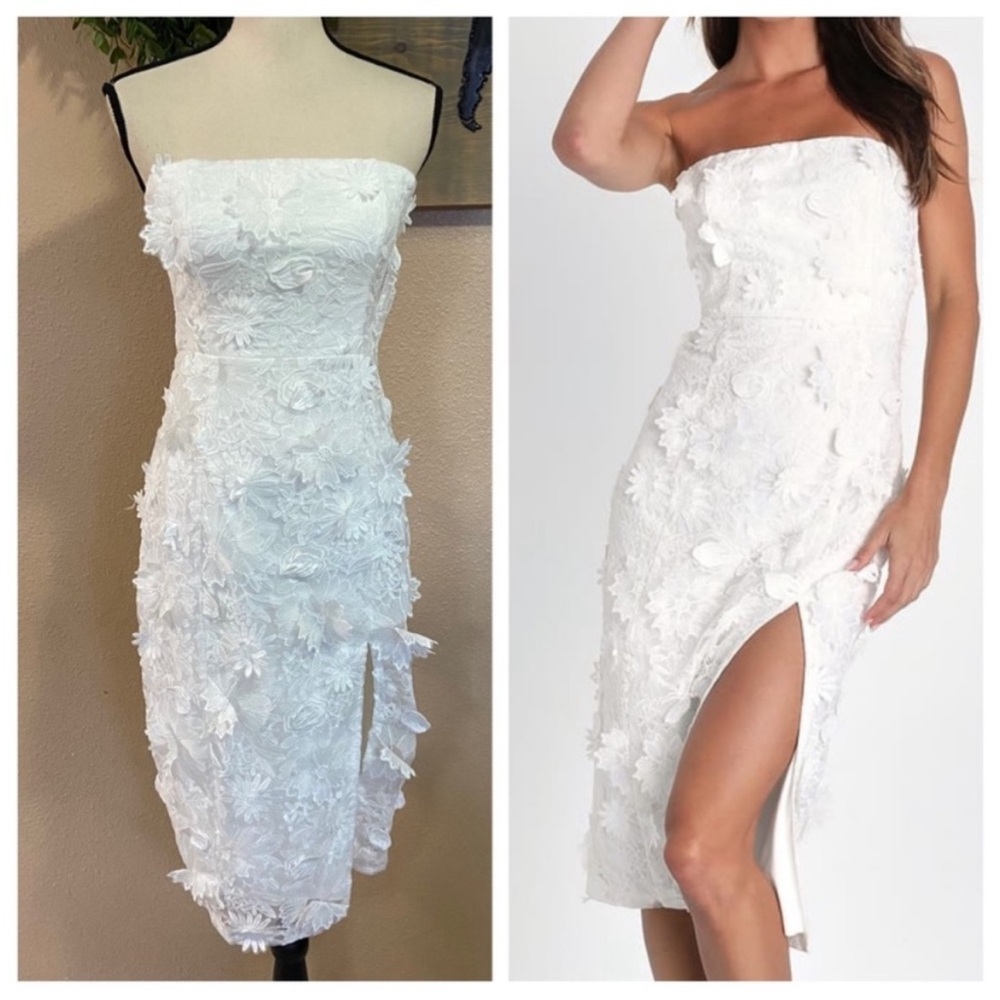 NWT Lulus Elevated Sensation White 3D Floral Embroidered Midi Dress